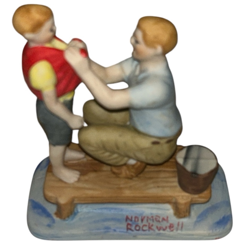 Vintage 1980s Norman Rockwell Father & Son Figurine Collectible Americana Decor